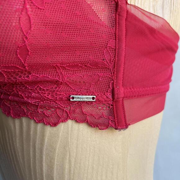 La Vie En Rose Women's Size Medium Pink Lace Plunge T-Shirt Bra Victorian - Picture 3 of 11